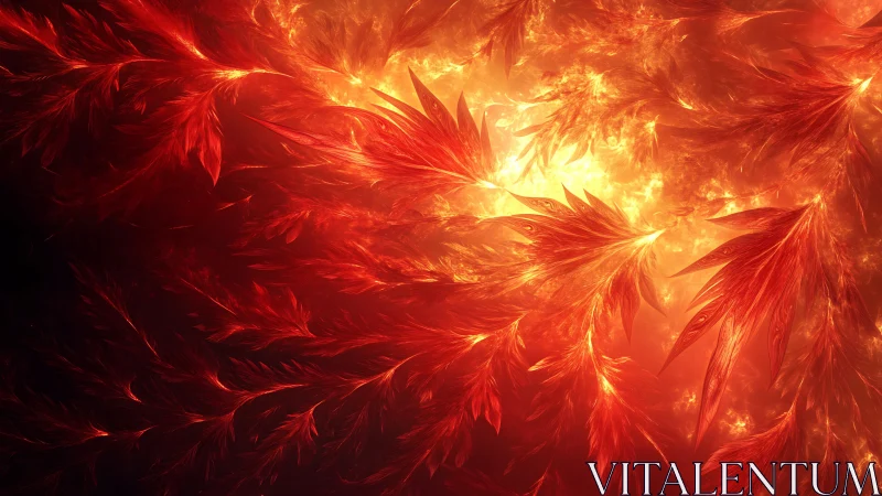 Fractal red feather shapes surrounding bright central light.