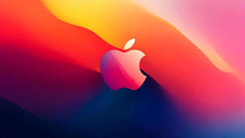 Glossy fruit-shaped icon floats on molten neon gradients