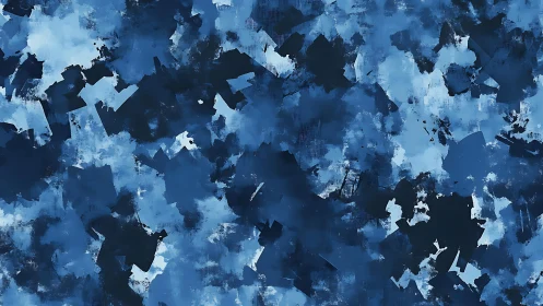 Abstract blue camouflage pattern with textured brushstrokes.