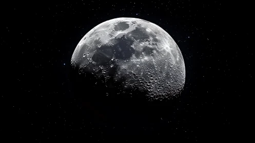 Gentle half-moon drifting quietly through a starry night sky.