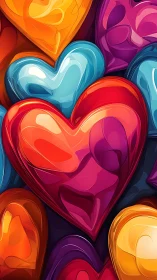 Layered Gradient Heart Forms with Specular Highlights. Chromatic composition.