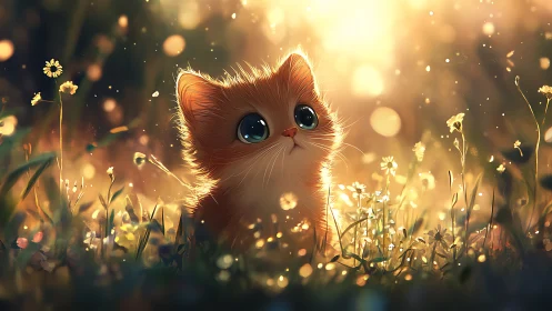 Luminescent Feline Portrait in Atmospheric Golden Bokeh Field.