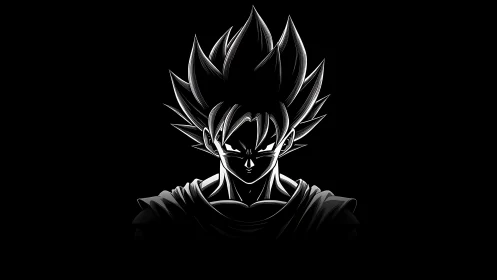 Saiyan warrior silhouette under stark monochrome rim light.