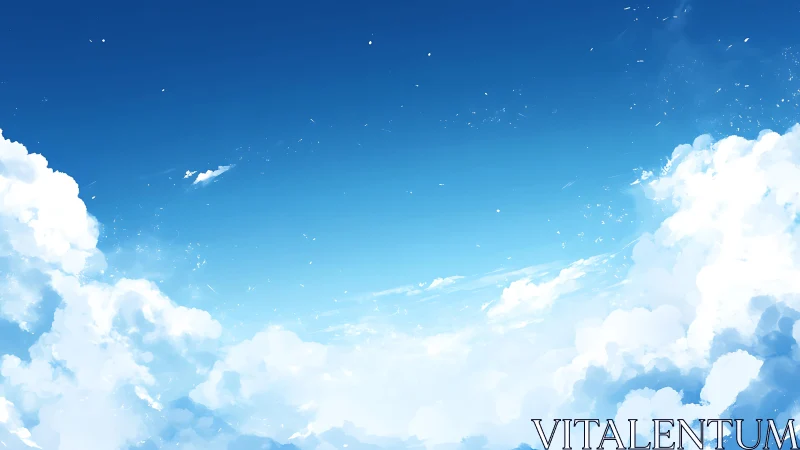 Sunlit summer clouds drift across a vast blue sky