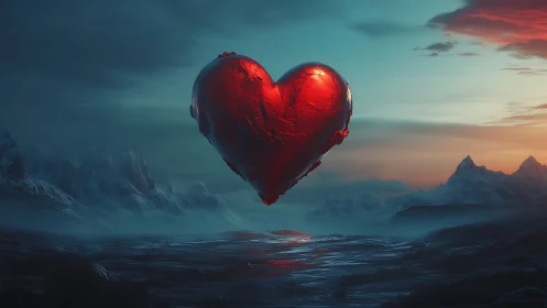 Crimson Heart Floats Through Frozen Realms.