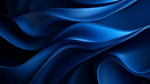 Abstract flowing blue satin waves, digital art background.