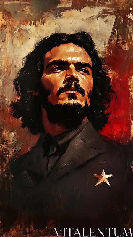 Expressive oil portrait of stern man in uniform with gold star