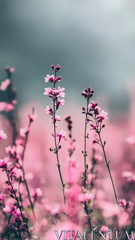 Delicate Pink Blooms Dancing Through Dreamy Haze.