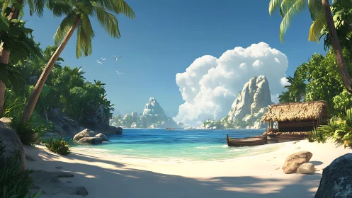 Tropical Island Beach with Limestone Formations