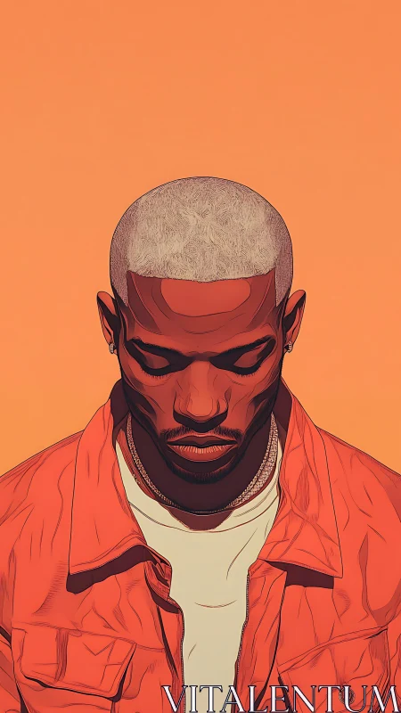 Portrait of a contemplative man in bold orange hues.