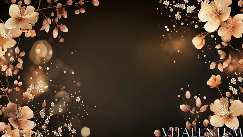 Golden Floral Branches Against Dark Background.