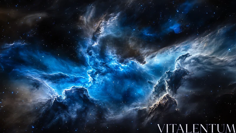 Starlit stormfront of blue nebula clouds carving cosmic paths.