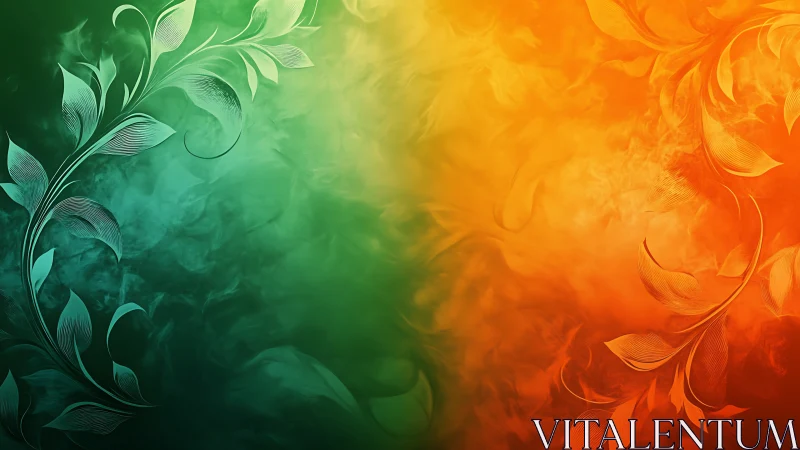 Dual chromatic foliage swirls merge across soft smoky gradient
