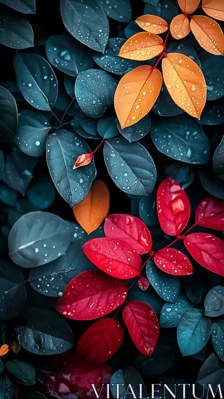 Photorealistic foliage study with saturated complementary leaves.