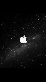 Glowing white apple logo floating in a quiet starry galaxy.