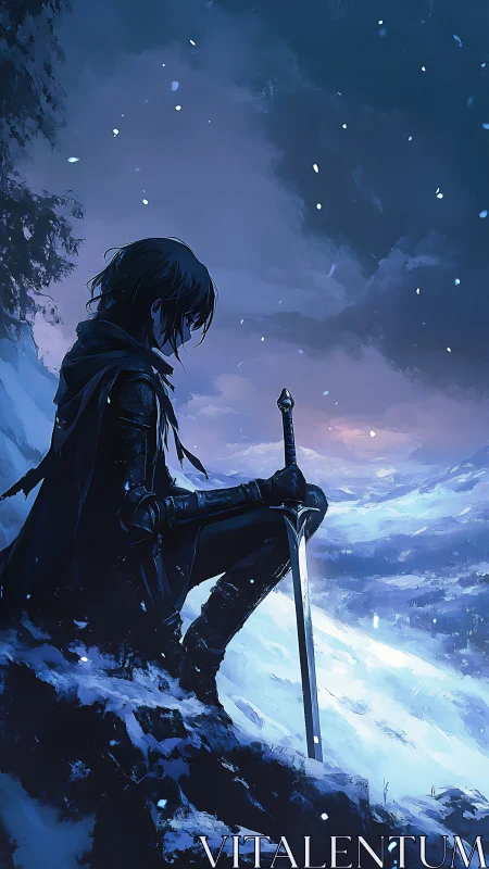 Snowbound sentinel pauses as dusk carves a frozen horizon