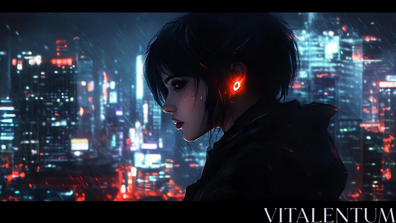 Neon city rain cradles a quiet cyberpunk soul tonight