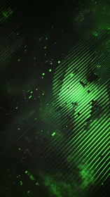 Green diagonal light streaks with abstract digital particles.
