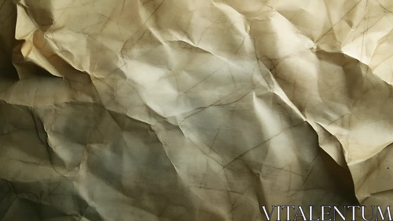 Macro study of crumpled parchment surface with diffuse lighting