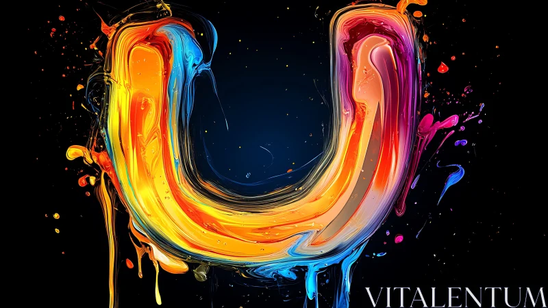 Chromatic letter U rendered in fluid multicolor digital paint