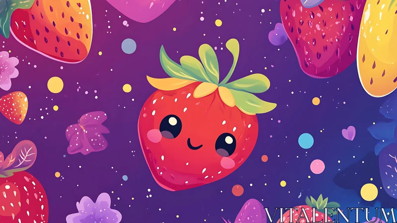 Smiling space strawberries drifting through a dreamy night.
