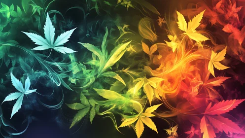 Dancing rainbow leaves swirl gently across a glowing night