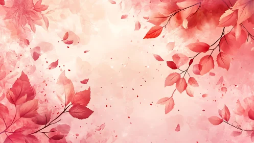 Gentle pink autumn leaves dancing in a dreamy soft sky.