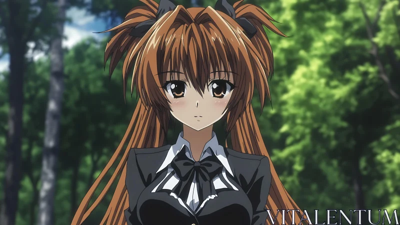 Forest-breeze schoolgirl steadies her gaze in soft sunlight