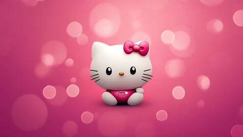 Hello Kitty Character with Pink Bow Against Bokeh Background.