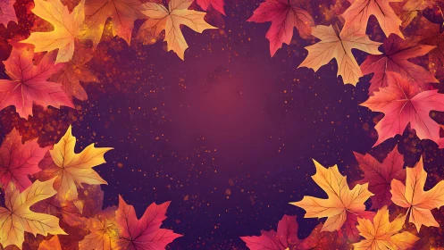 Crimson dusk halo of drifting maple leaves in autumn bloom.