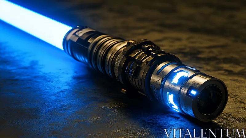 High-detail blue plasma saber hilt with emissive metal housing