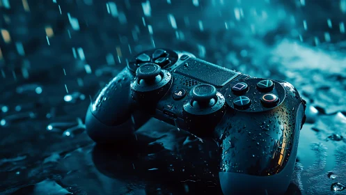 Wet Gaming Controller in Rain.
