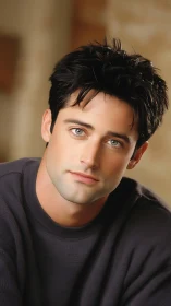 Soft-lit portrait of dark-haired man with calm gaze.