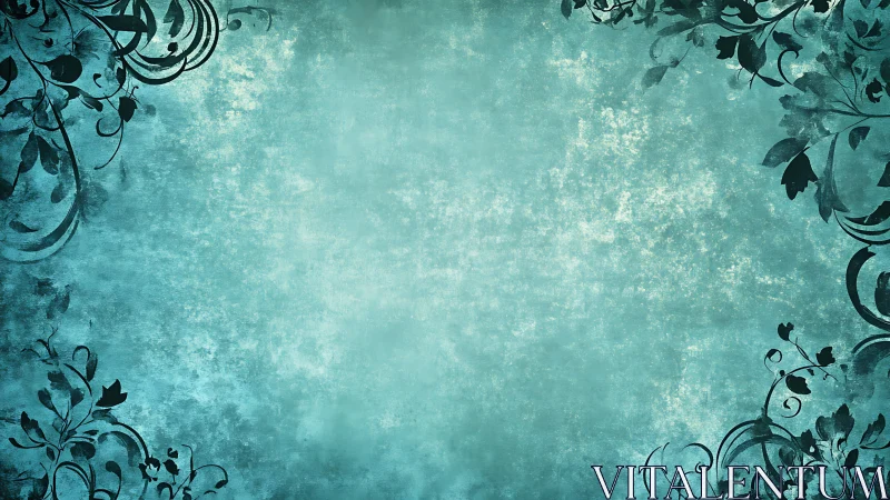 Teal textured background with ornamental floral border.