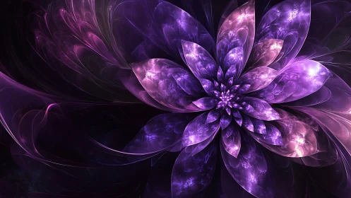 Fractal-style digital flower with layered purple petals.