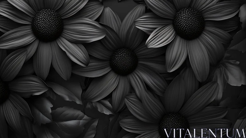 Black and white coneflowers clustered in high contrast botanical study