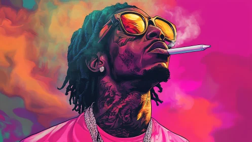 Neon smoke king cruising through candy vapor skies.