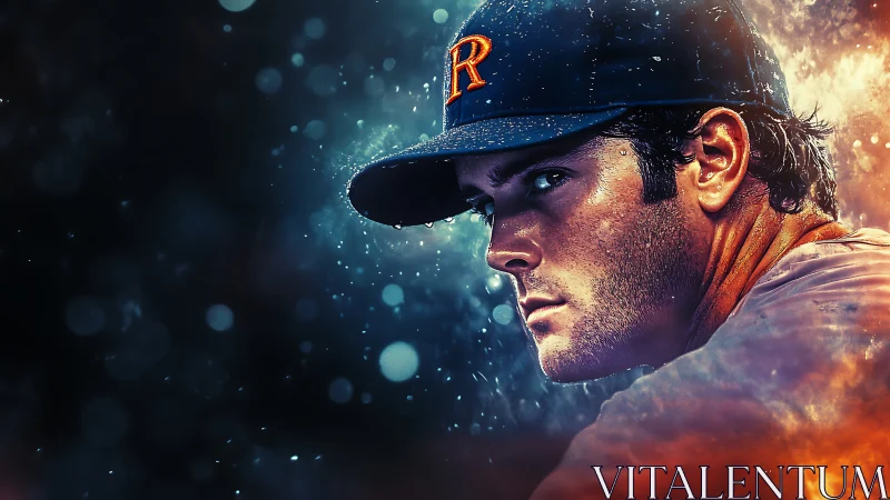 Storm-lit baseball vigil in cinematic neon rain glow.