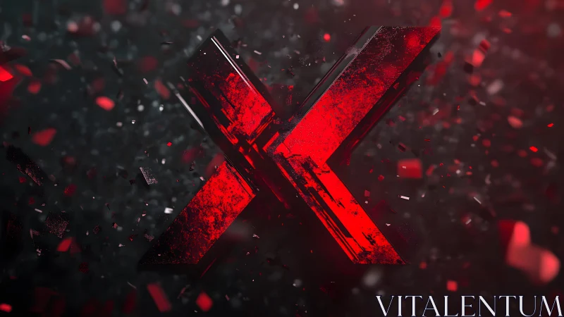 Bold red 3D letter X with shattered glass effect, digital art.