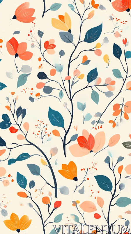 Botanical Motif with Layered Florals and Organic Branching.