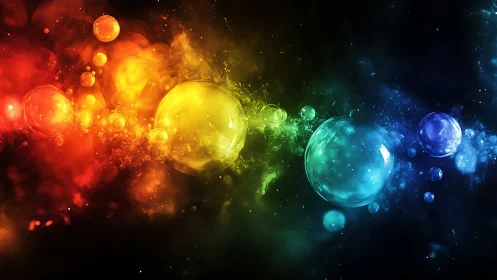 Digital painting of prismatic nebula orbs in deep space.