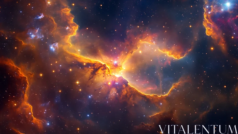 Radiant stellar nebula glows with molten gold ionized gas