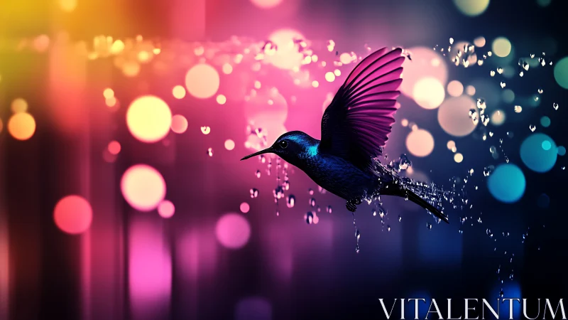 Digital hummingbird rendering captures motion with bokeh lights