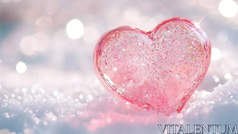 Glittering pink glass heart resting in a frosted dreamfield.