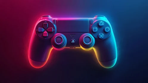 Neon-Lit Gaming Controller in Vibrant Cyberpunk Style.