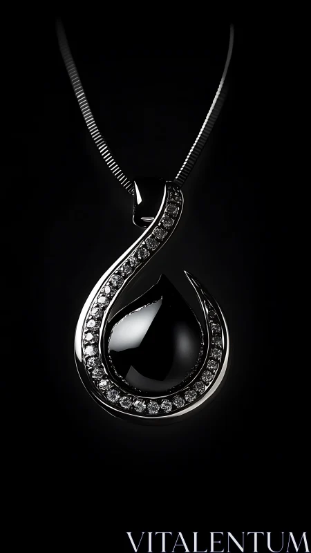 Black onyx teardrop pendant rendered in dramatic low-key lighting