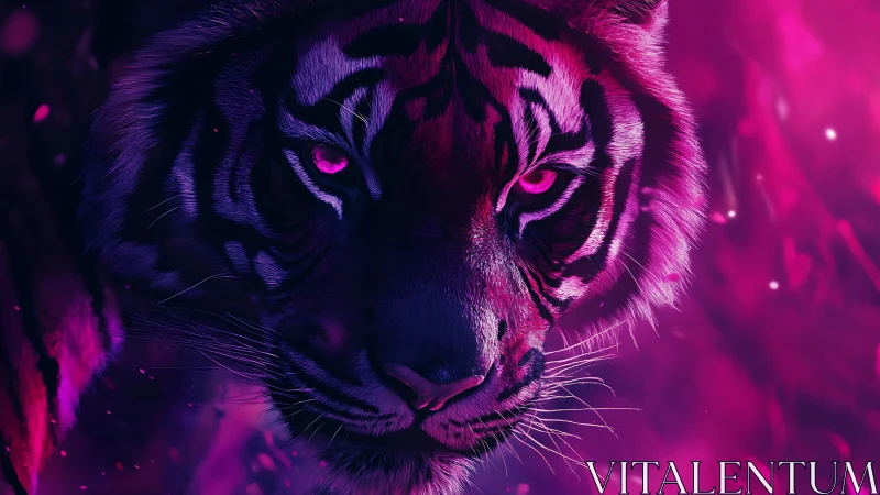Magenta jungle tiger glowing with fierce midnight calm.