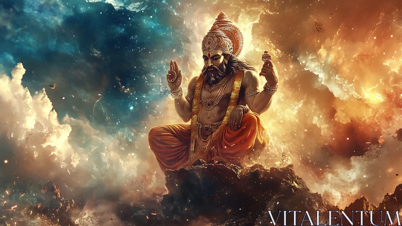 Cosmic deity settles on molten clouds and watches worlds