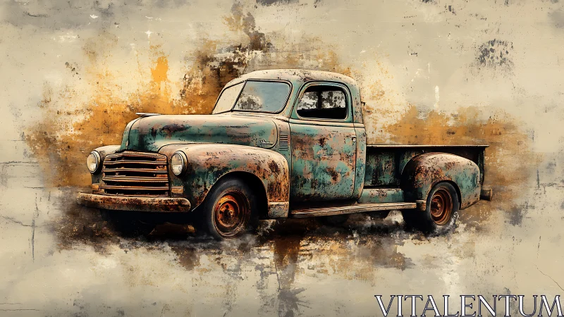 Weathered teal pickup truck telling stories of the road.