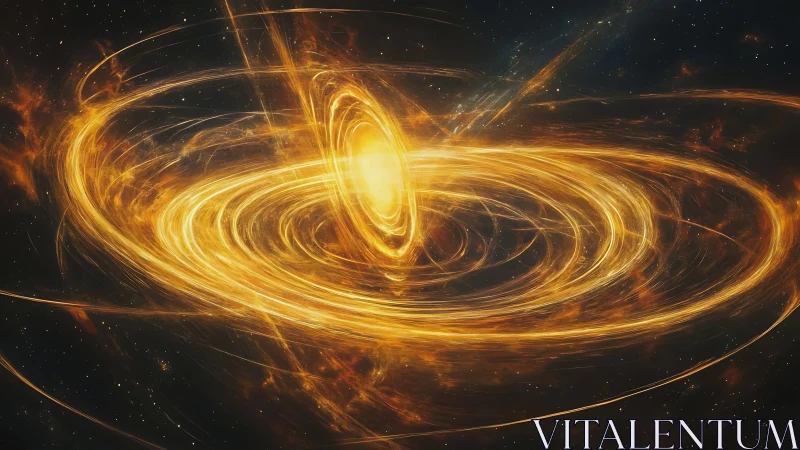 Stellar vortex of golden plasma swirling through space.